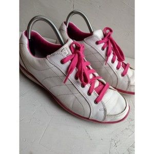 Foot Joy FJ Lo Pro White Pink Leather Lace Up Spikeless Golf Shoes Women's 8.5 M